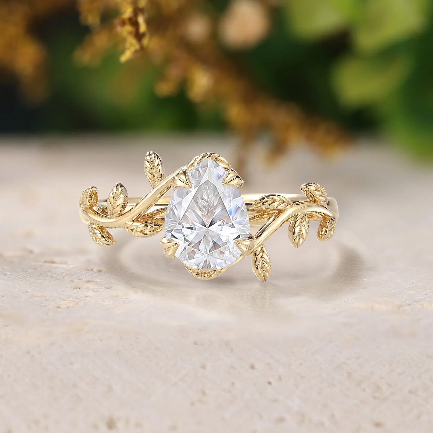 Nature Inspired Leaf Ring Mossanite Engagement Ring