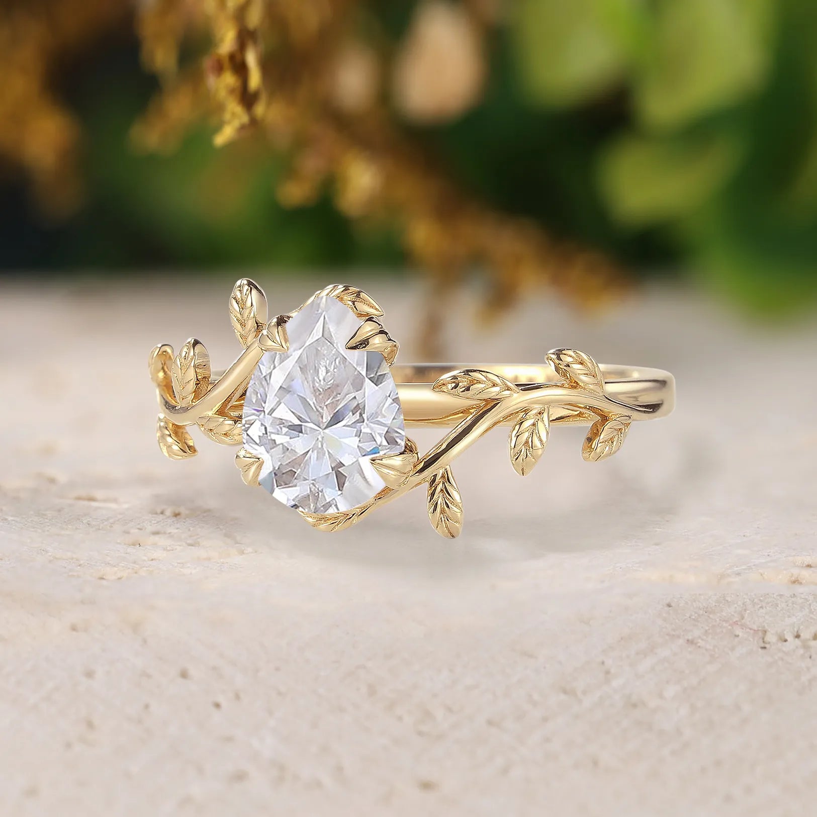 Nature Inspired Leaf Ring Mossanite Engagement Ring