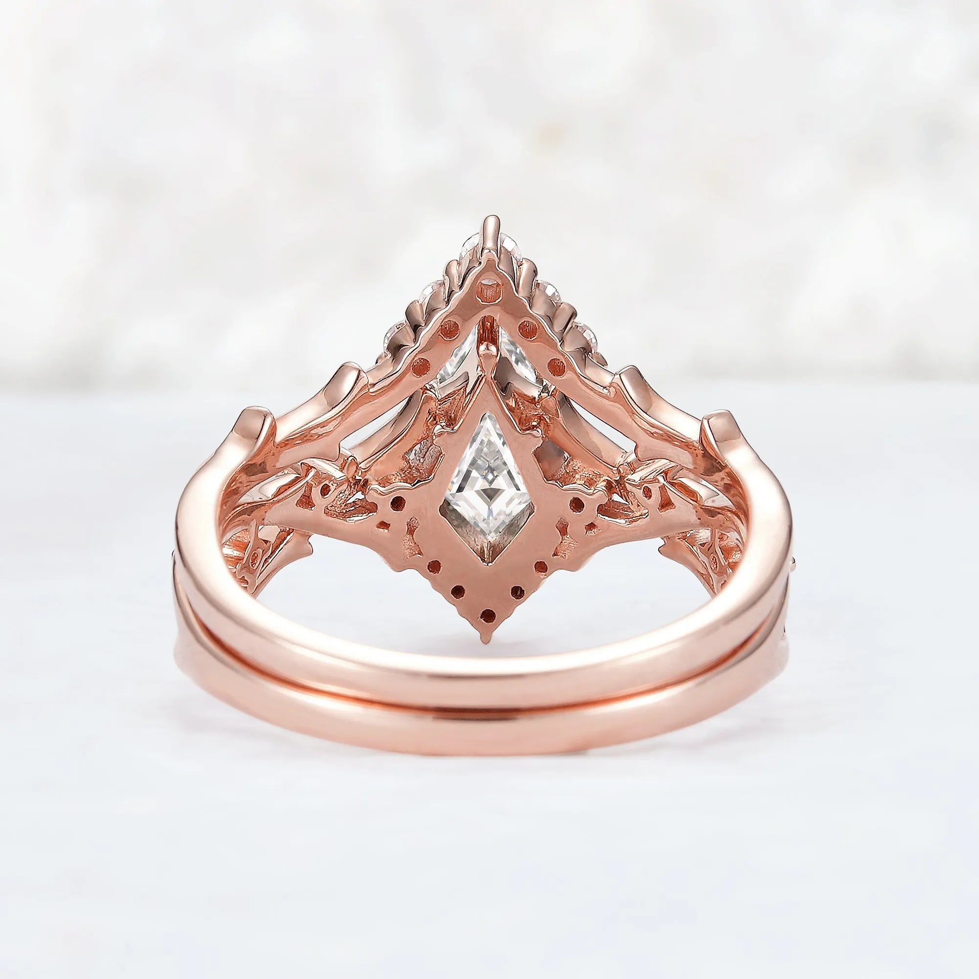 Kite Cut Moissanite Twig Engagement Ring Sets 2pcs