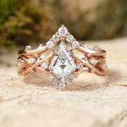 Kite Cut Moissanite Twig Engagement Ring Sets 2pcs
