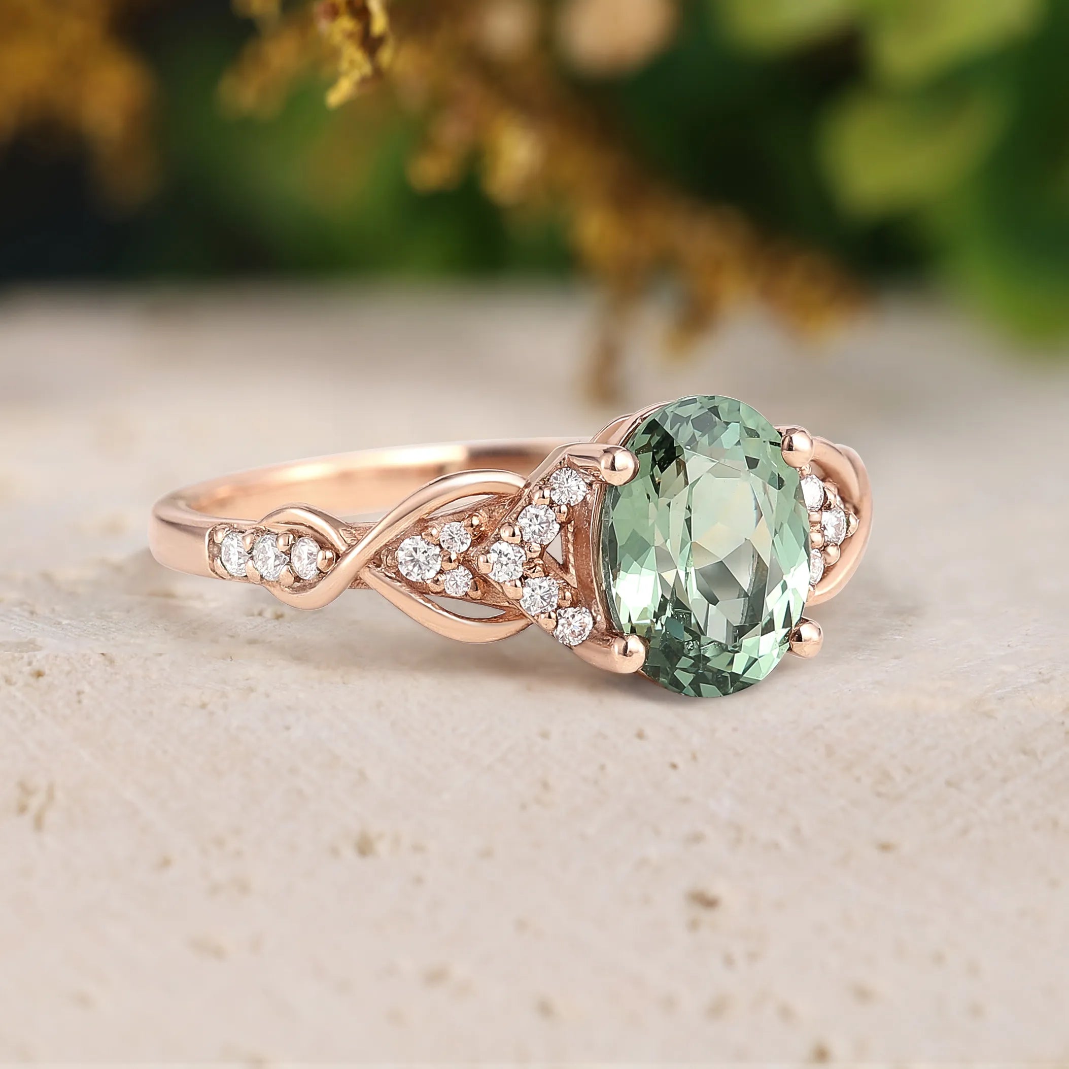 Lab Grown Oval Cut Green Sapphire Engagement Ring For Women