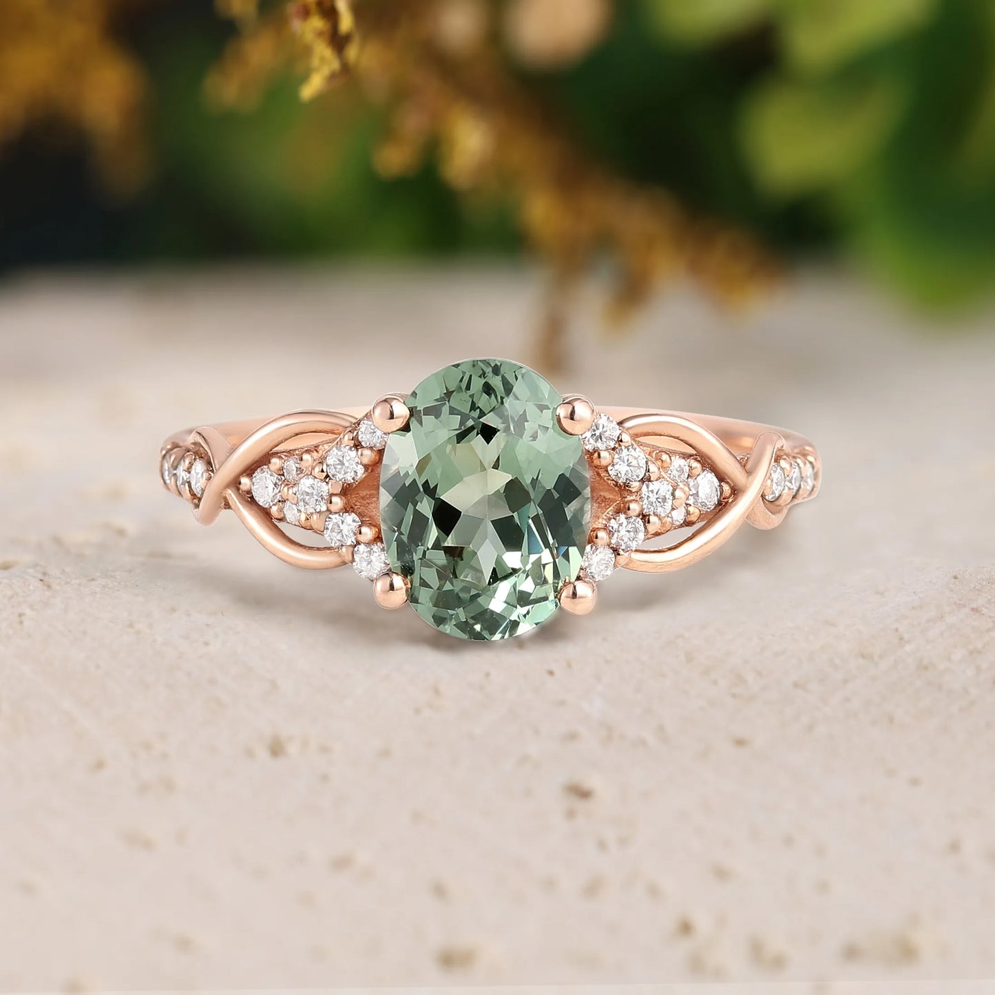 Lab Grown Oval Cut Green Sapphire Engagement Ring For Women