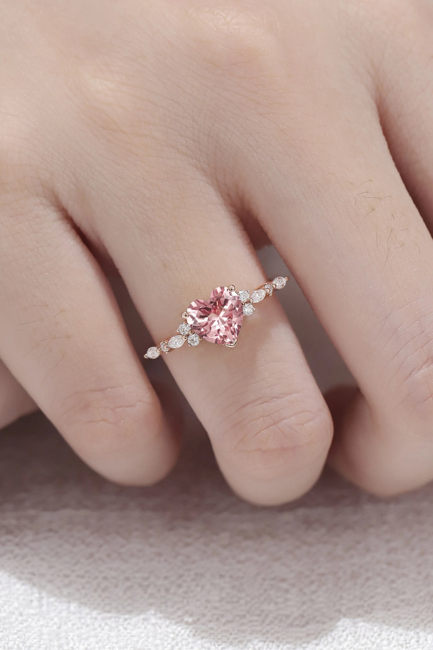 Heart Shaped Padparadscha Engagement Ring