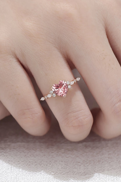 Heart Shaped Padparadscha Engagement Ring