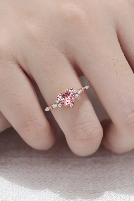 Heart Shaped Padparadscha Engagement Ring
