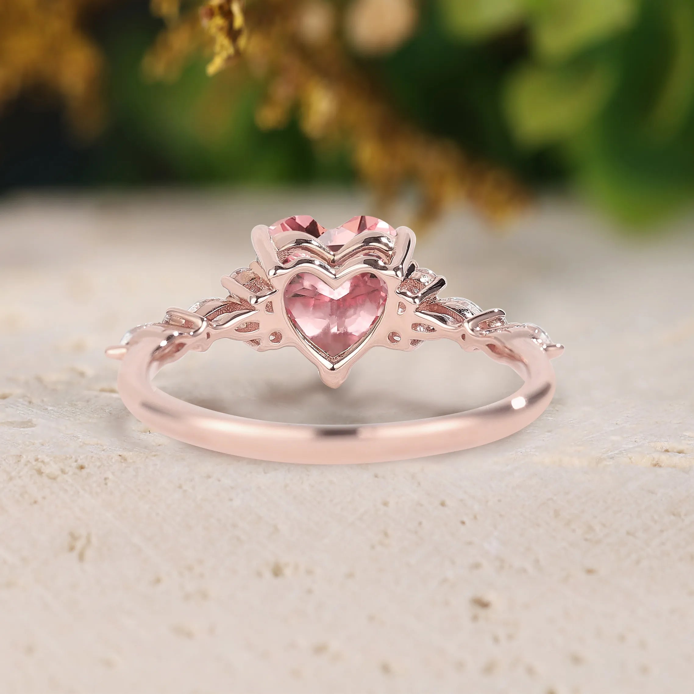 Heart Shaped Padparadscha Engagement Ring