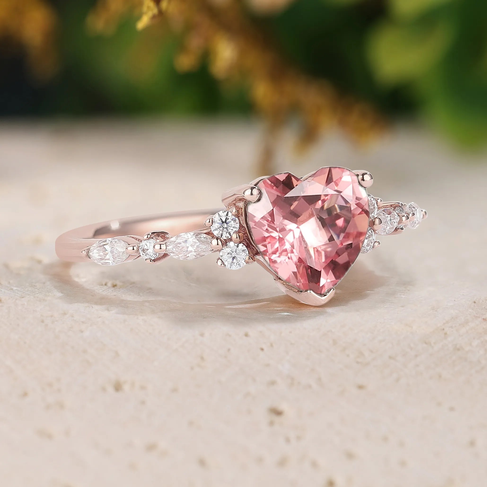 Heart Shaped Padparadscha Engagement Ring