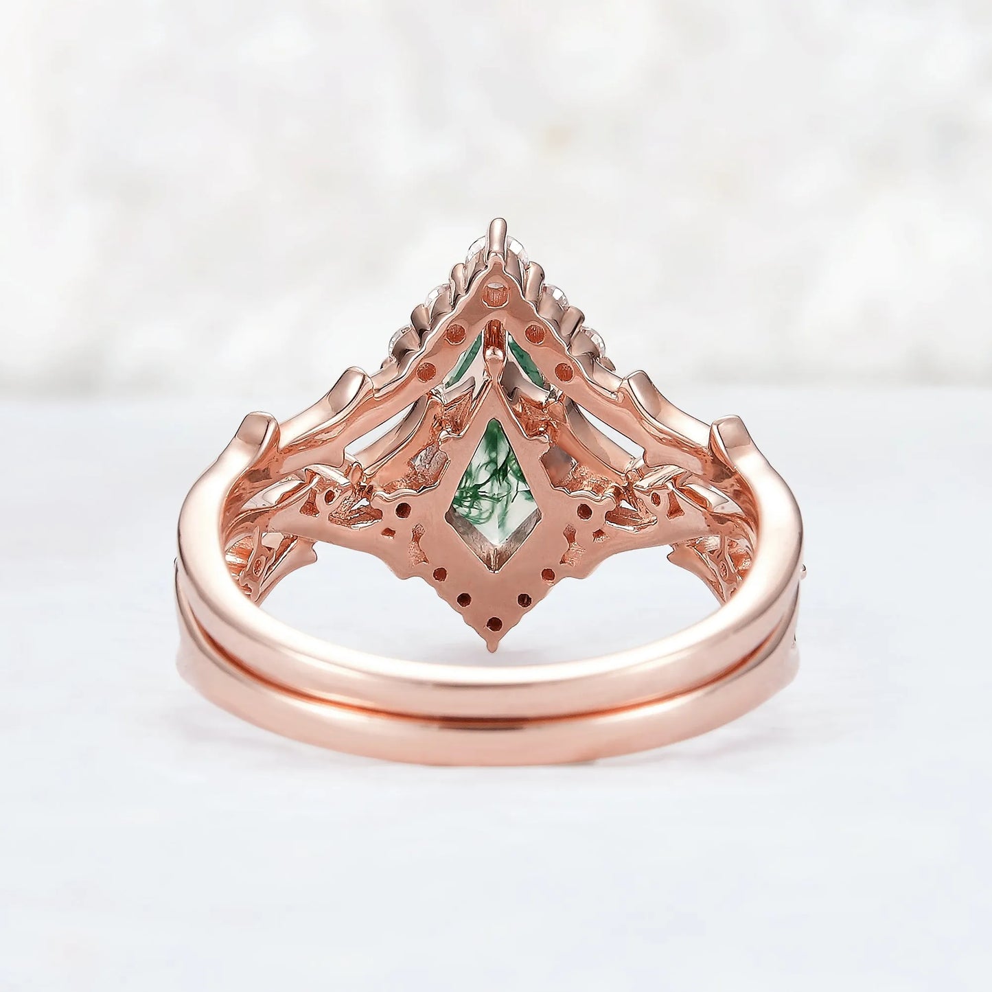 Kite Cut Moss Agate Ring Sets 2pcs with Thorns